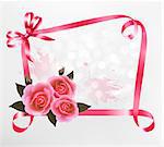 Holiday background with pink roses and ribbons. Vector illustration.