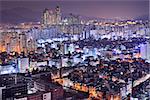 Residential high rises in Gangnam District, Seoul, South Korea skyline at night.