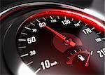 Close up of a car speedometer with the needle pointing 90 Km h, blur effect, conceptual image for safe driving concept