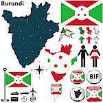 Vector of Burundi set with detailed country shape with region borders, flags and icons