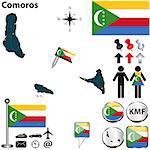 Vector of Comoros set with detailed country shape with region borders, flags and icons
