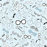 seamless pattern of the bikes and glasses on sienm background with a mustache