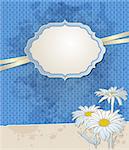 Vintage blue vector background with label and flowers