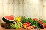 Bunch of Grocery Produce Items on a Wooden Plank