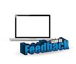 laptop computer feedback 3d blue sign illustration design over white