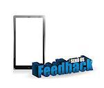 tablet feedback 3d blue sign illustration design over white