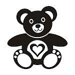 Cute black teddy bear icon with heart on white background