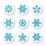 Winter, snowflakes round labels set isolated on white