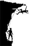 Editable vector silhouette of a climber falling from a breaking overhang with figures as separate objects