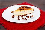 Cottage cheese pie with raisins on a plate