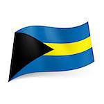 National flag of Bahamas: blue and yellow horizontal stripes with black triangle on the left.