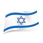 National flag of Israel: blue hexagram between two horizontal blue stripes.