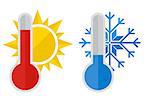 illustration of thermometers with snowflake and sun, flat style