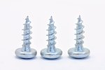 Three galvanized steel screw on white background