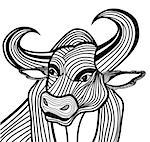 Bull head vector animal illustration for t-shirt. Sketch tattoo design.