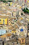 Vertical detail of colorful houses in old medieval village Ragusa in Sicily, Italy