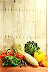 Bunch of Grocery Produce Items on a Wooden Plank