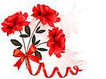 Holiday background with beautiful red roses and a ribbon. Vector illustration.