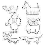 Outlined cute cartoon dogs for coloring book