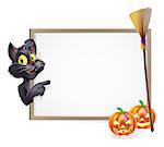 Illustration of a Halloween black witch's cat sign background