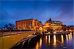 Riksdag Building and Riksgatan Bridge in the Evening, Stockholm, Sweden