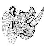 Rhino rhinoceros animal head as symbol for mascot or emblem design, logo vector illustration for t-shirt. Sketch tattoo design.