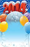 New Year 2014 with clock and balloons decoration