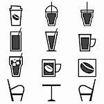Coffee drinks icons in coffee shop on white background, stock vector