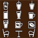 Coffee drinks icons in coffee shop, stock vector