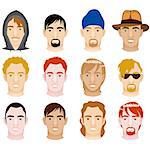 Vector Illustration of 12 different White and Mixed Men Faces.