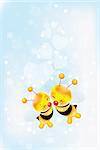Card for lovers - Valentines Day with two cute bees and hearts on light blue background - with copy space - eps10 vector