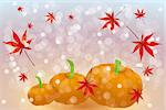 Thanks giving card template without text with pumpkins and maple leafs on rainbow background - eps 10 vector