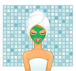 Vector illustration of Young woman in bathroom