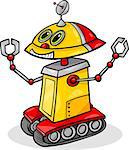 Cartoon Illustration of Funny Robot or Droid