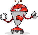 Cartoon Illustration of Happy Robot or Droid