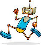 Cartoon Illustration of Funny Running Robot or Droid