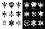 Snowflakes icons with shadow on black and white background