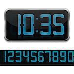 Blue digital clock, vector eps10 illustration