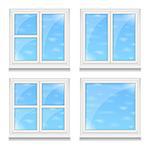 Set of different windows with blue sky, vector eps10 illustration