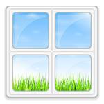Green grass and blue sky behind the window, vector eps10 illustration