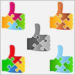 Set of abstract puzzle thumbs up icons, design elements for your logo, vector eps10 illustration