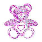 Cute colorful teddy bear icon with heart on white background