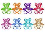 Cute colourful teddy bears with heart