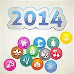 Retro New Year 2014 card with set of month symbols