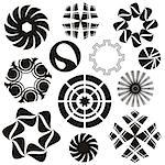 Set of black abstract rounded design elements on white background
