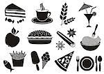 Set of black food and beverage icons isolated