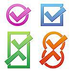 Set of four colorful tick icons on white background