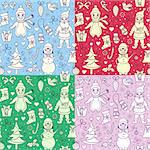 Vector illustration of a set of seamless Christmas patterns