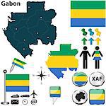 Vector of Gabon set with detailed country shape with region borders, flags and icons