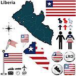 Vector of Liberia set with detailed country shape with region borders, flags and icons